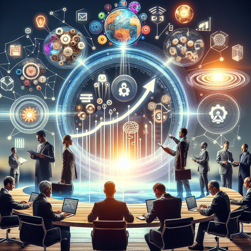 Reunião sobre crescimento empresarial e tecnologia.