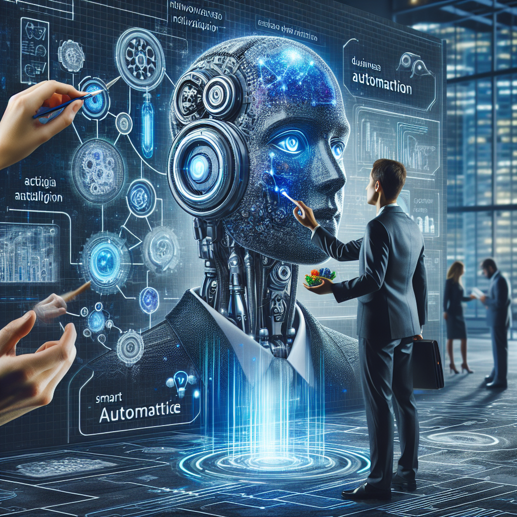 Homem interagindo com robô inteligente.