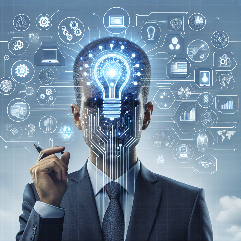 Homem com cabeça de luz e tecnologia