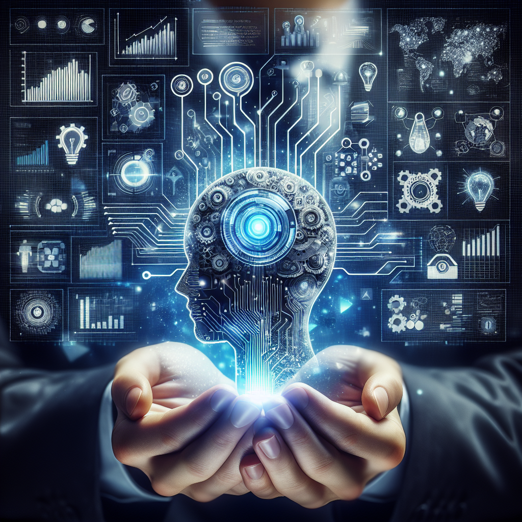 Cérebro humano com engrenagens tecnológicas.