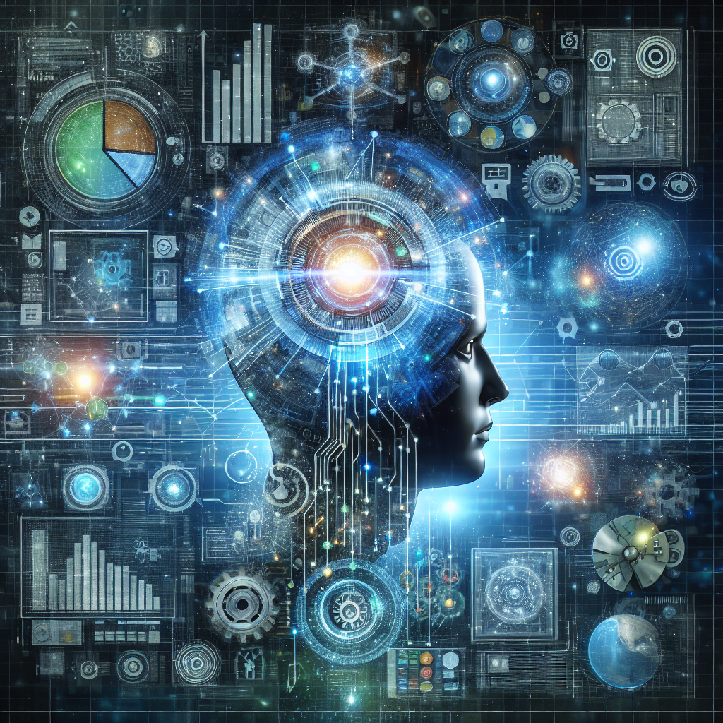 Cabeça humana com engrenagens e tecnologia.